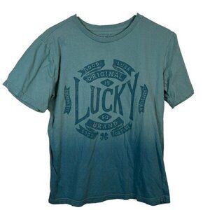 Lucky Brand Teal Ombre Good Luck Shirt Size Large EUC #5900